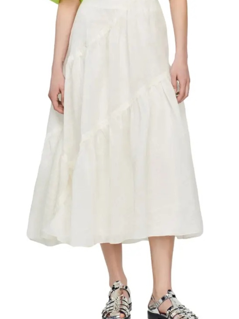 Sandro Ivory Tiered Midi Skirt